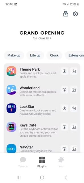 Modul aplikasi kunci yang berbeda diatur dalam format daftar di dalam menu plugin 